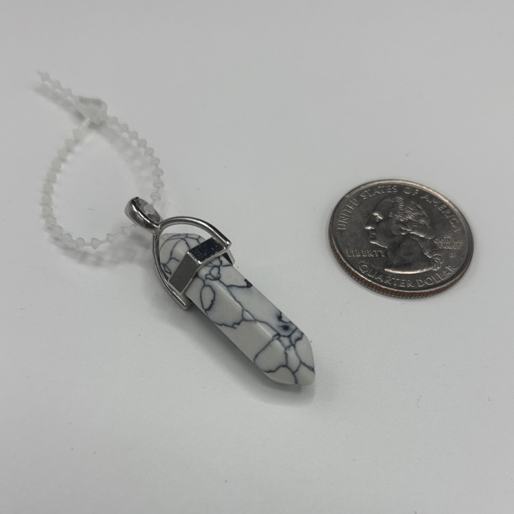 White Howlite Point Pendant Necklace - Minimalist Sterling Silver Accent